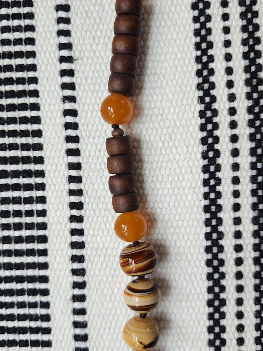 Lucky Brand Boho Beaded Necklace Wood & Stone Cross Pendant Signed